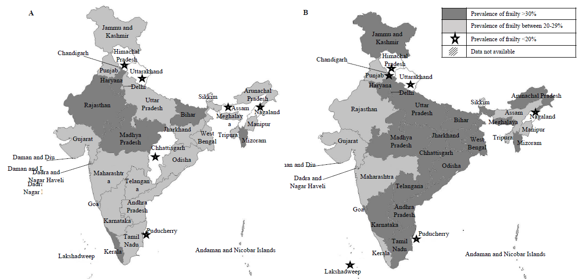 Regional variation in prevalence of frailty in India: Evidence from longitudinal ageing study in India (LASI) wave-1