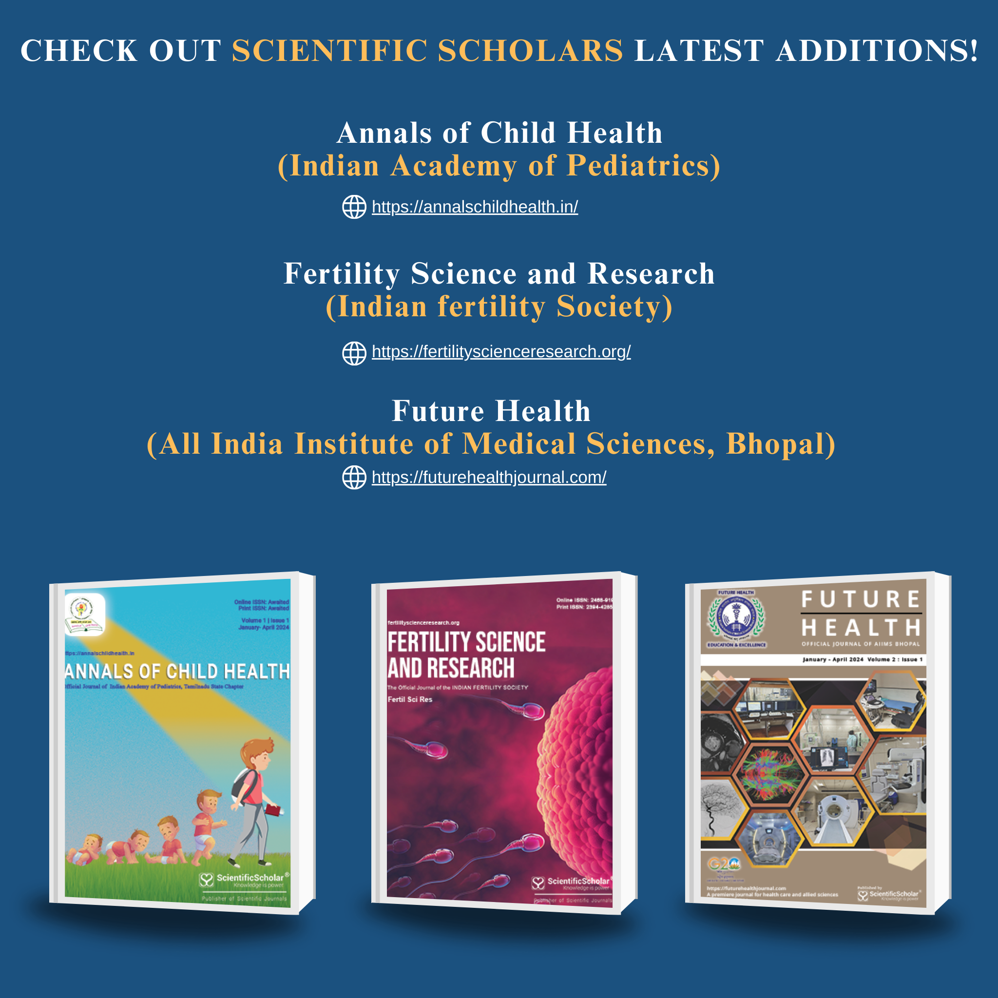 Check Out Scientific Scholars Latest Additions of Journals ACH, FSR, FH